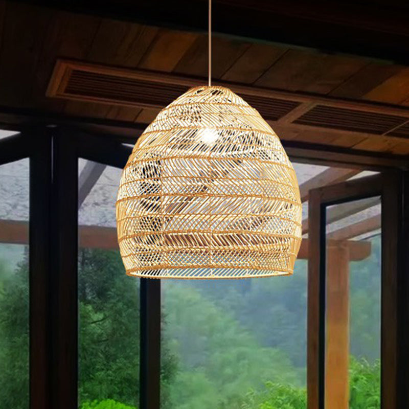 Single-Bulb Restaurant Hanging Lamp Minimalist Ceiling Light with Cloche Rattan Shade Clearhalo 'Ceiling Lights' 'Pendant Lights' 'Pendants' Lighting' 2326470