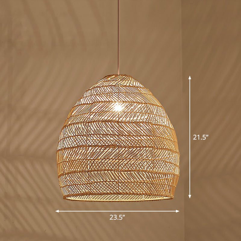 Single-Bulb Restaurant Hanging Lamp Minimalist Ceiling Light with Cloche Rattan Shade Wood 23.5" Clearhalo 'Ceiling Lights' 'Pendant Lights' 'Pendants' Lighting' 2326471_4108c236-0cd0-4ea2-a4d7-d779a5f33268