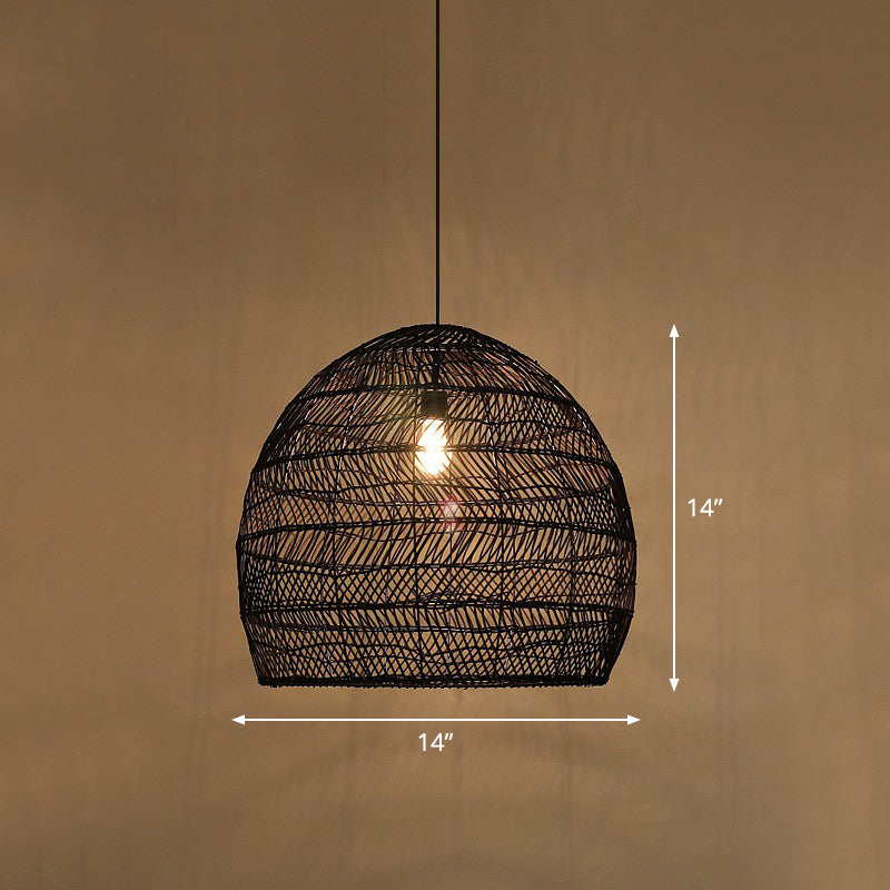 Single-Bulb Restaurant Hanging Lamp Minimalist Ceiling Light with Cloche Rattan Shade Black 14" Clearhalo 'Ceiling Lights' 'Pendant Lights' 'Pendants' Lighting' 2326475_e9291ffe-364d-4011-b55f-7386ec68479f