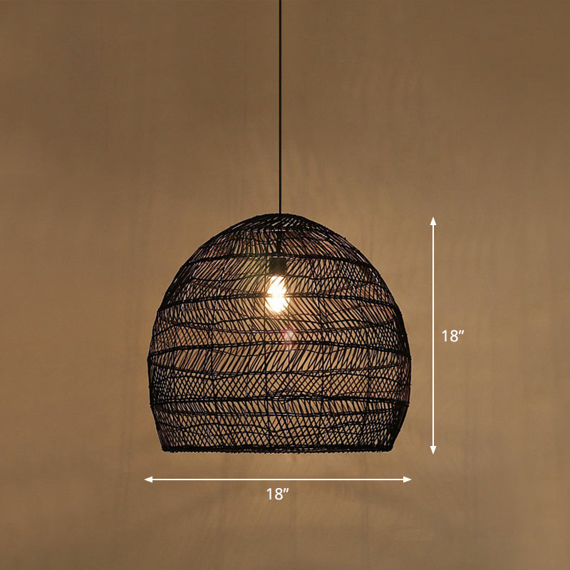 Single-Bulb Restaurant Hanging Lamp Minimalist Ceiling Light with Cloche Rattan Shade Black 18" Clearhalo 'Ceiling Lights' 'Pendant Lights' 'Pendants' Lighting' 2326476_51ea43cb-170f-4aa0-82af-ef6da7afe6f4