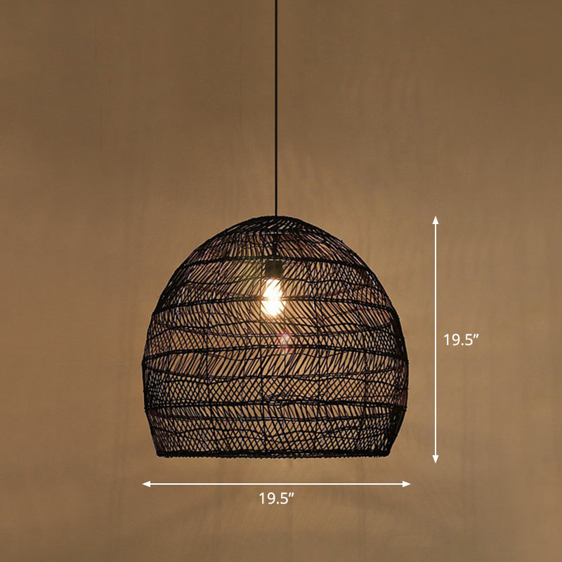 Single-Bulb Restaurant Hanging Lamp Minimalist Ceiling Light with Cloche Rattan Shade Black 19.5" Clearhalo 'Ceiling Lights' 'Pendant Lights' 'Pendants' Lighting' 2326477_a72245f4-e006-4a55-a29f-61a48f932a47