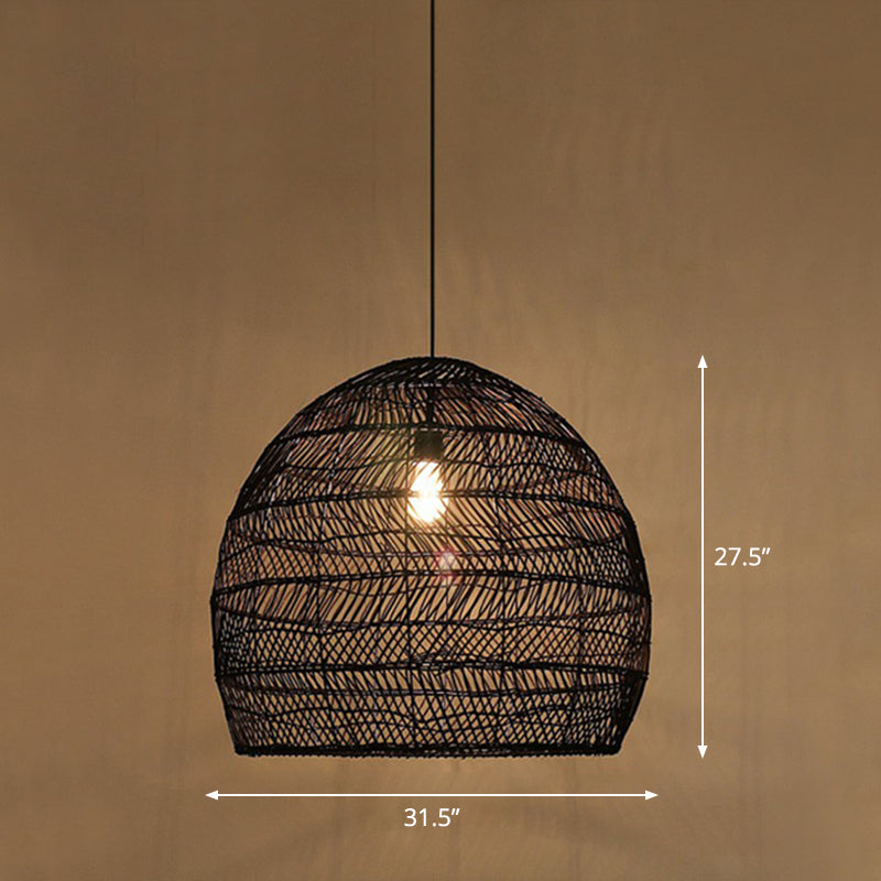 Single-Bulb Restaurant Hanging Lamp Minimalist Ceiling Light with Cloche Rattan Shade Black 31.5" Clearhalo 'Ceiling Lights' 'Pendant Lights' 'Pendants' Lighting' 2326479_ba1fca49-19a5-4f4a-8b11-e21f9d59efe1