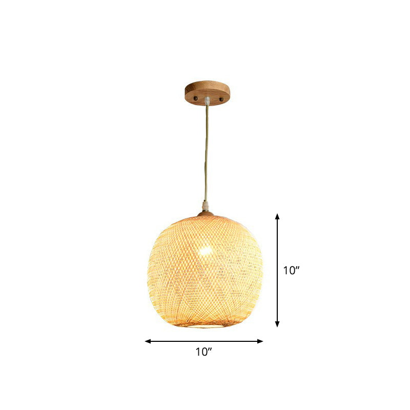 Beige Spheroid Pendant Light Fixture Asia 1-Light Bamboo Suspension Lighting for Restaurant Clearhalo 'Ceiling Lights' 'Pendant Lights' 'Pendants' Lighting' 2326495