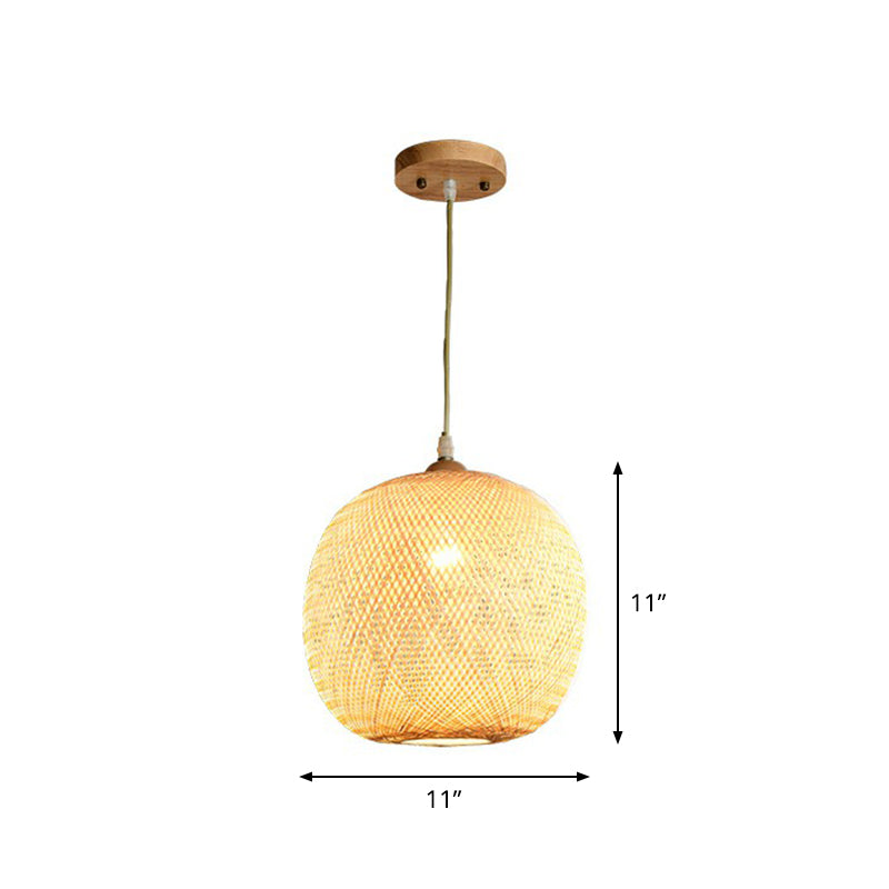 Beige Spheroid Pendant Light Fixture Asia 1-Light Bamboo Suspension Lighting for Restaurant Clearhalo 'Ceiling Lights' 'Pendant Lights' 'Pendants' Lighting' 2326497