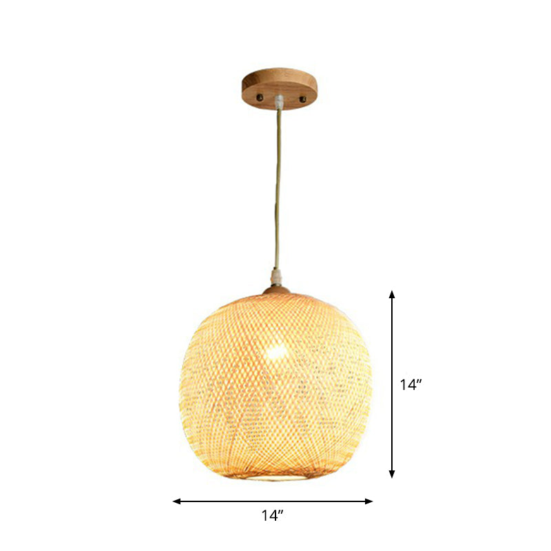 Beige Spheroid Pendant Light Fixture Asia 1-Light Bamboo Suspension Lighting for Restaurant Clearhalo 'Ceiling Lights' 'Pendant Lights' 'Pendants' Lighting' 2326499