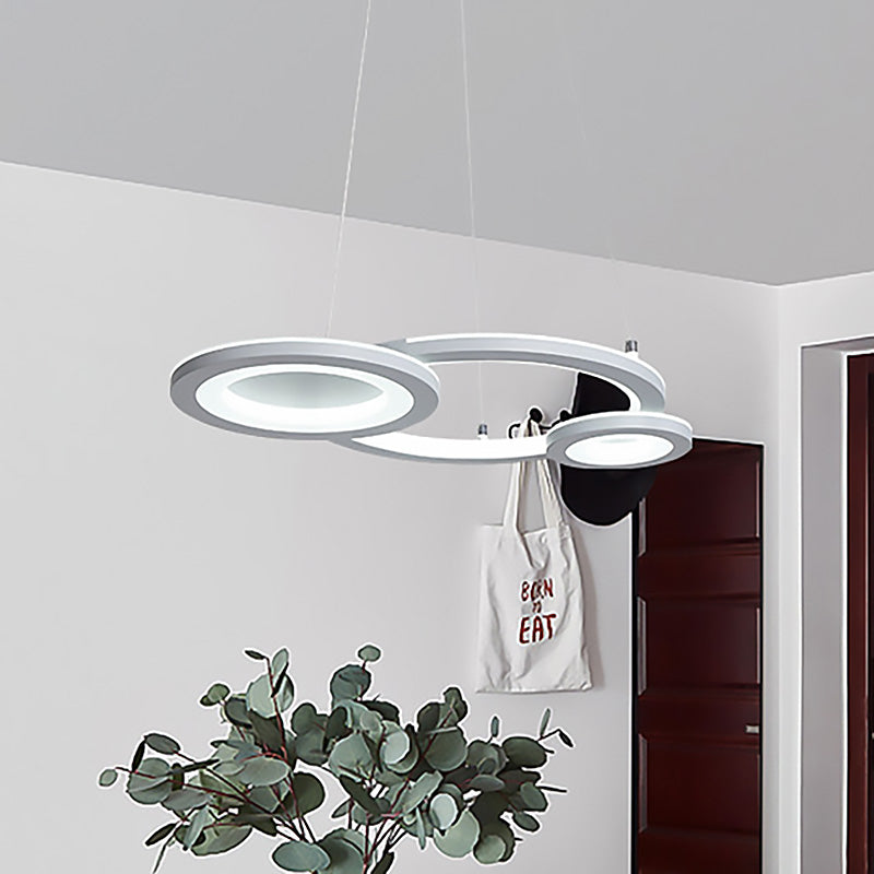 Acrylic Round Chandelier Lighting Modern Led White/Grey Hanging Pendant Lamp for Dining Room in White/Warm Light Grey Clearhalo 'Ceiling Lights' 'Chandeliers' 'Modern Chandeliers' 'Modern' Lighting' 232650