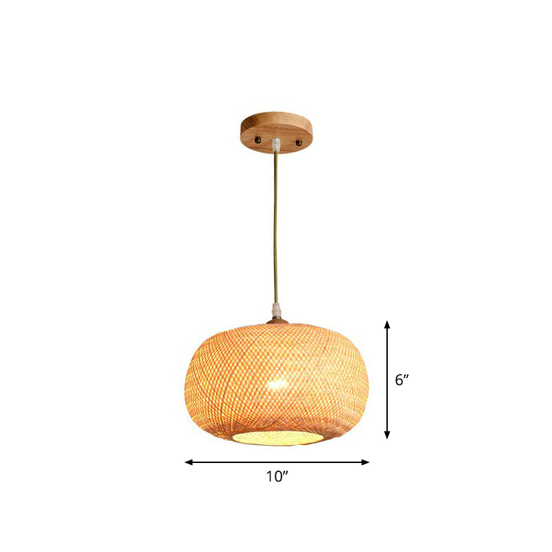 Beige Spheroid Pendant Light Fixture Asia 1-Light Bamboo Suspension Lighting for Restaurant Beige Small Round Clearhalo 'Ceiling Lights' 'Pendant Lights' 'Pendants' Lighting' 2326501_b2883705-608e-44e9-a81b-3e5d6bd90bff