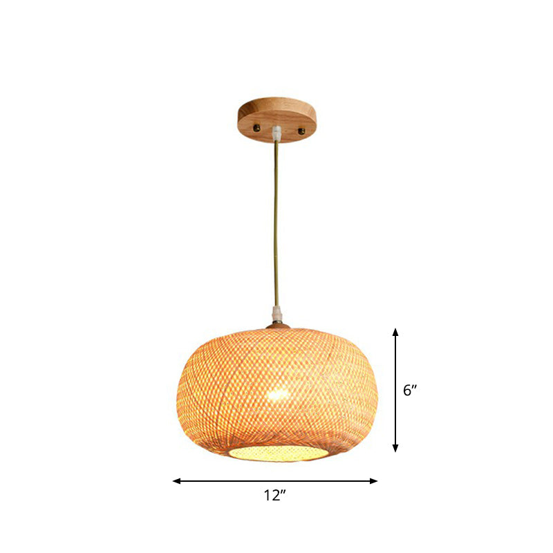 Beige Spheroid Pendant Light Fixture Asia 1-Light Bamboo Suspension Lighting for Restaurant Beige Medium Round Clearhalo 'Ceiling Lights' 'Pendant Lights' 'Pendants' Lighting' 2326503_59cb2313-254a-4314-a989-0cace714b75d