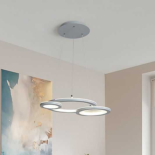 Acrylic Round Chandelier Lighting Modern Led White/Grey Hanging Pendant Lamp for Dining Room in White/Warm Light Clearhalo 'Ceiling Lights' 'Chandeliers' 'Modern Chandeliers' 'Modern' Lighting' 232651