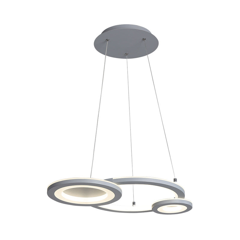 Acrylic Round Chandelier Lighting Modern Led White/Grey Hanging Pendant Lamp for Dining Room in White/Warm Light Clearhalo 'Ceiling Lights' 'Chandeliers' 'Modern Chandeliers' 'Modern' Lighting' 232652