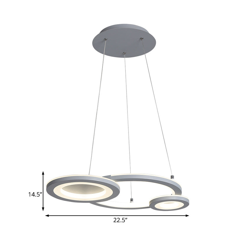 Acrylic Round Chandelier Lighting Modern Led White/Grey Hanging Pendant Lamp for Dining Room in White/Warm Light Clearhalo 'Ceiling Lights' 'Chandeliers' 'Modern Chandeliers' 'Modern' Lighting' 232653