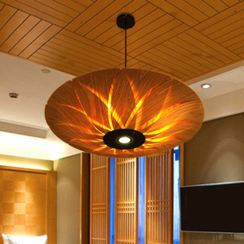 Wood Veneer Lotus Leaf Shaped Ceiling Light South-East Asia 1 Head Hanging Pendant Light Clearhalo 'Ceiling Lights' 'Pendant Lights' 'Pendants' Lighting' 2326530