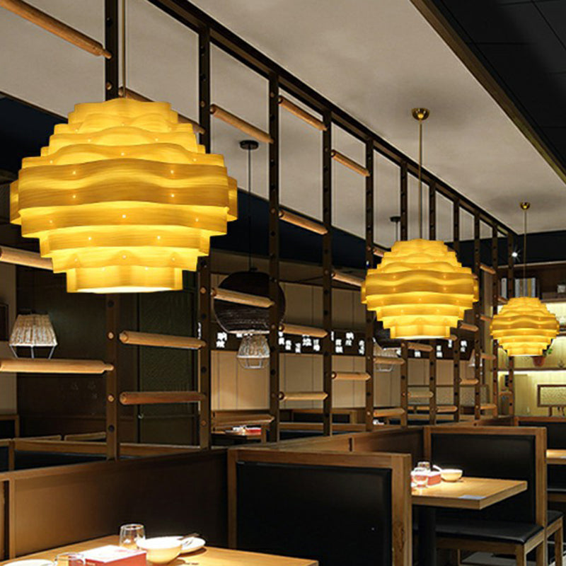 Modern Wavy Shade Pendant Lighting Wood Veneer 1 Bulb Restaurant Hanging Lamp Kit Clearhalo 'Ceiling Lights' 'Pendant Lights' 'Pendants' Lighting' 2326533