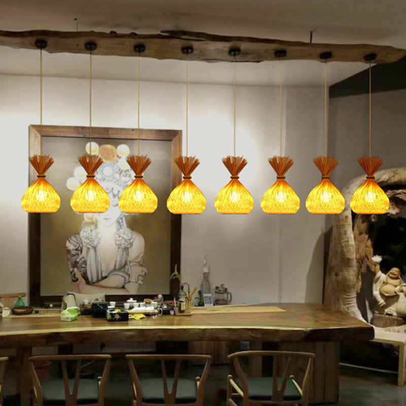 Onion Shaped Dining Room Pendant Bamboo Single-Bulb Asian Hanging Light in Beige Clearhalo 'Ceiling Lights' 'Pendant Lights' 'Pendants' Lighting' 2326547