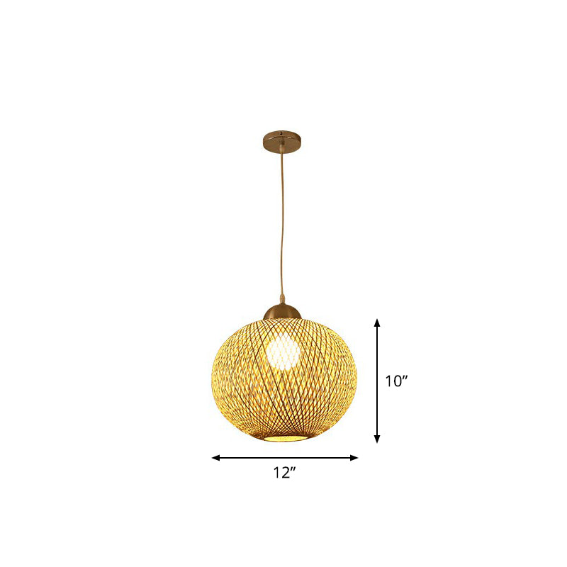 Spherical Restaurant Hanging Light Fixture Bamboo Single Asia Pendant Light in Beige Clearhalo 'Ceiling Lights' 'Pendant Lights' 'Pendants' Lighting' 2326550