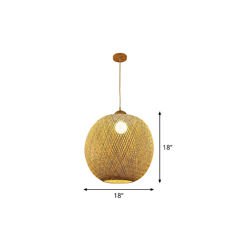 Spherical Restaurant Hanging Light Fixture Bamboo Single Asia Pendant Light in Beige Clearhalo 'Ceiling Lights' 'Pendant Lights' 'Pendants' Lighting' 2326551