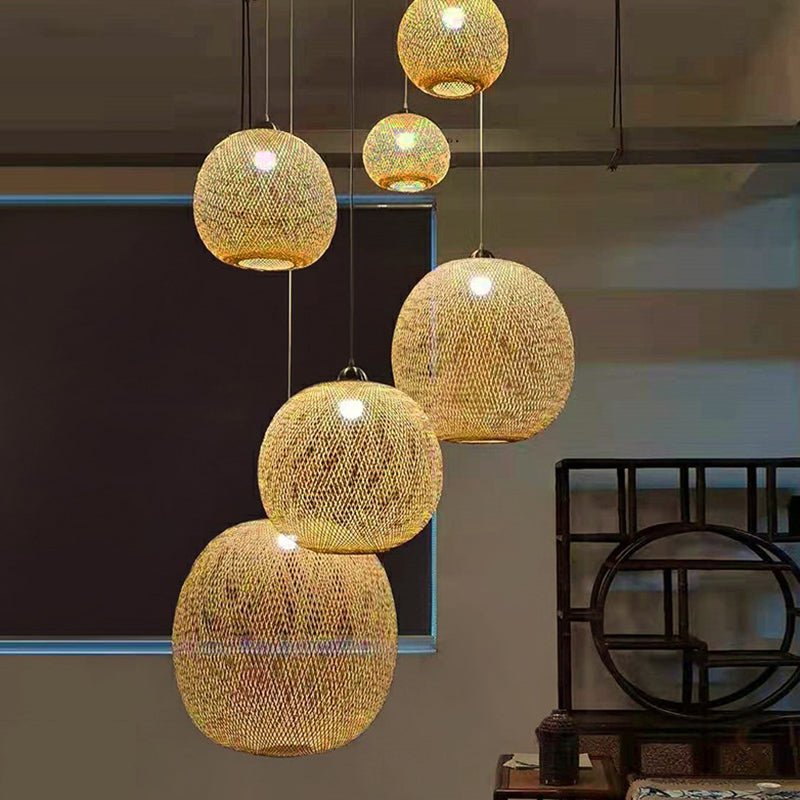 Spherical Restaurant Hanging Light Fixture Bamboo Single Asia Pendant Light in Beige Clearhalo 'Ceiling Lights' 'Pendant Lights' 'Pendants' Lighting' 2326552