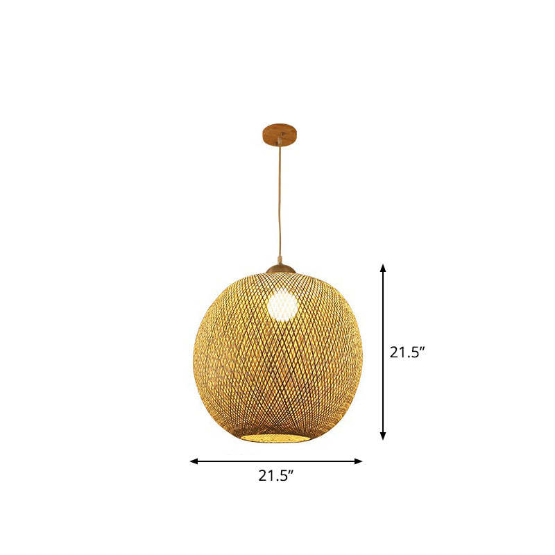 Spherical Restaurant Hanging Light Fixture Bamboo Single Asia Pendant Light in Beige Clearhalo 'Ceiling Lights' 'Pendant Lights' 'Pendants' Lighting' 2326555