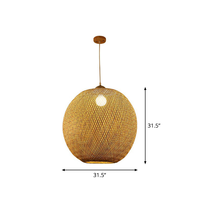 Spherical Restaurant Hanging Light Fixture Bamboo Single Asia Pendant Light in Beige Clearhalo 'Ceiling Lights' 'Pendant Lights' 'Pendants' Lighting' 2326557