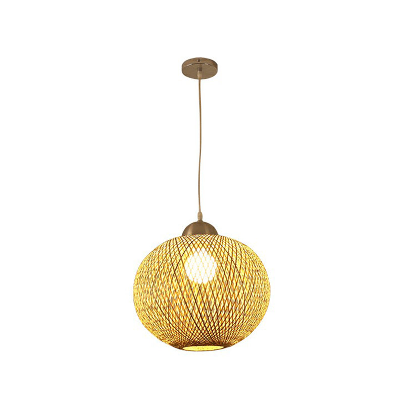 Spherical Restaurant Hanging Light Fixture Bamboo Single Asia Pendant Light in Beige Clearhalo 'Ceiling Lights' 'Pendant Lights' 'Pendants' Lighting' 2326558