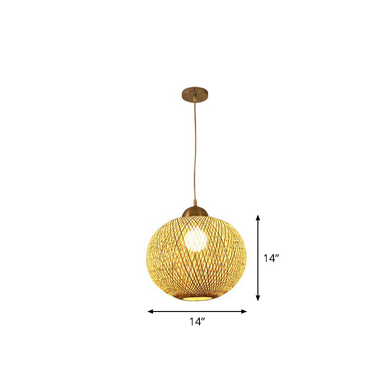 Spherical Restaurant Hanging Light Fixture Bamboo Single Asia Pendant Light in Beige Clearhalo 'Ceiling Lights' 'Pendant Lights' 'Pendants' Lighting' 2326559