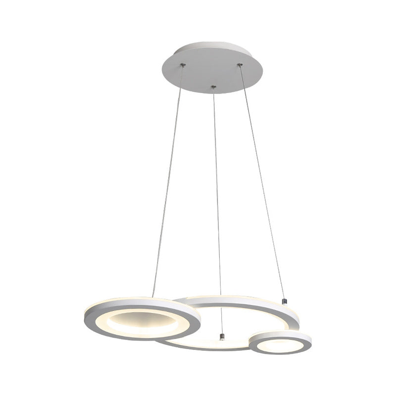 Acrylic Round Chandelier Lighting Modern Led White/Grey Hanging Pendant Lamp for Dining Room in White/Warm Light Clearhalo 'Ceiling Lights' 'Chandeliers' 'Modern Chandeliers' 'Modern' Lighting' 232656