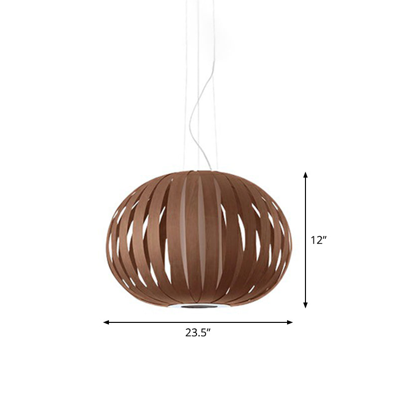 Wood Veneer Global Pendant Lamp Asian 1 Head Suspended Lighting Fixture for Restaurant Clearhalo 'Ceiling Lights' 'Pendant Lights' 'Pendants' Lighting' 2326564