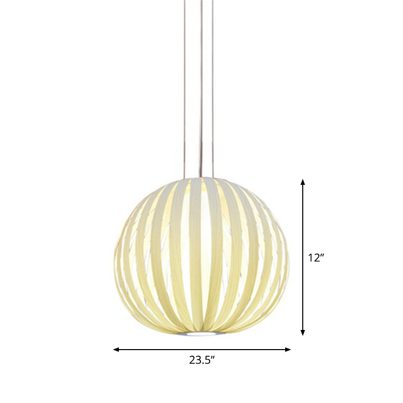 Wood Veneer Global Pendant Lamp Asian 1 Head Suspended Lighting Fixture for Restaurant Clearhalo 'Ceiling Lights' 'Pendant Lights' 'Pendants' Lighting' 2326570