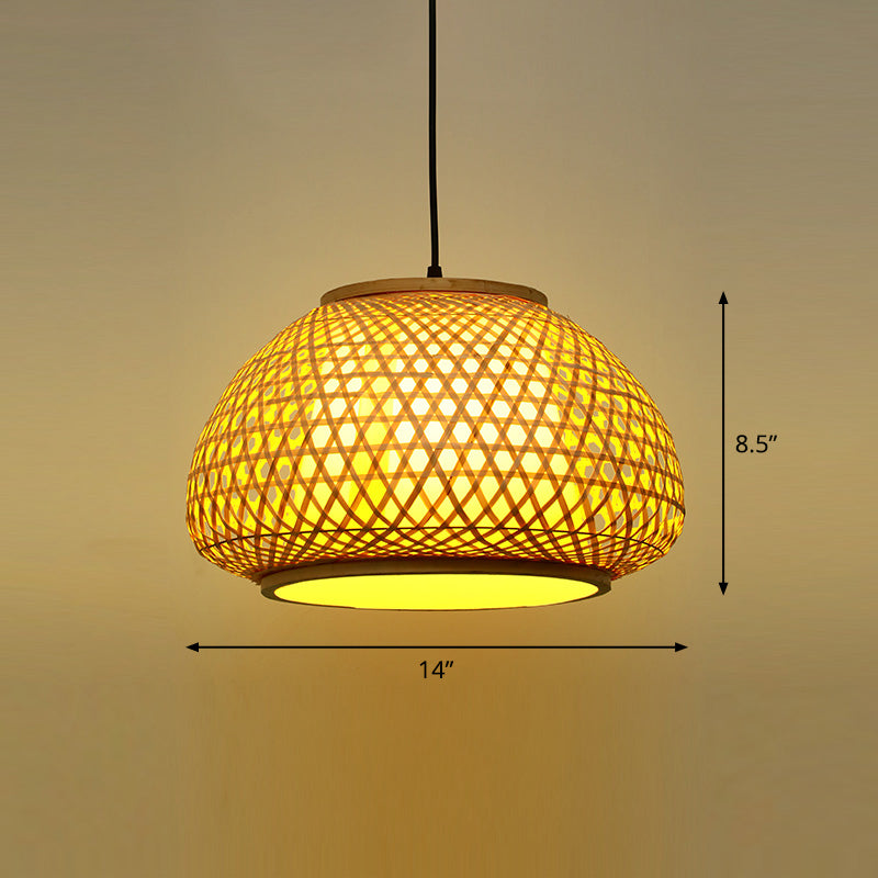 Round Ceiling Hanging Lantern Asian Bamboo 1-Light Beige Suspension Pendant Light Clearhalo 'Ceiling Lights' 'Pendant Lights' 'Pendants' Lighting' 2326577