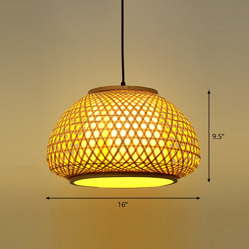 Round Ceiling Hanging Lantern Asian Bamboo 1-Light Beige Suspension Pendant Light Beige Medium Pumpkin Clearhalo 'Ceiling Lights' 'Pendant Lights' 'Pendants' Lighting' 2326579_06267b61-65cc-486a-9f71-c20bd0d6a316