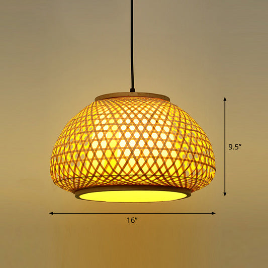 Round Ceiling Hanging Lantern Asian Bamboo 1-Light Beige Suspension Pendant Light Clearhalo 'Ceiling Lights' 'Pendant Lights' 'Pendants' Lighting' 2326579