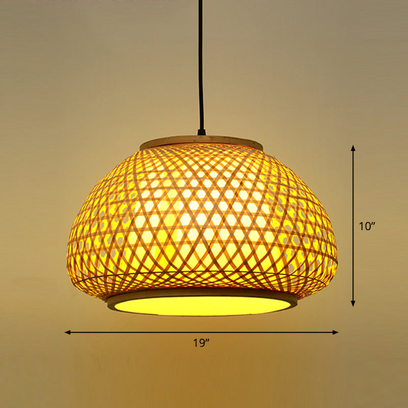 Round Ceiling Hanging Lantern Asian Bamboo 1-Light Beige Suspension Pendant Light Clearhalo 'Ceiling Lights' 'Pendant Lights' 'Pendants' Lighting' 2326581