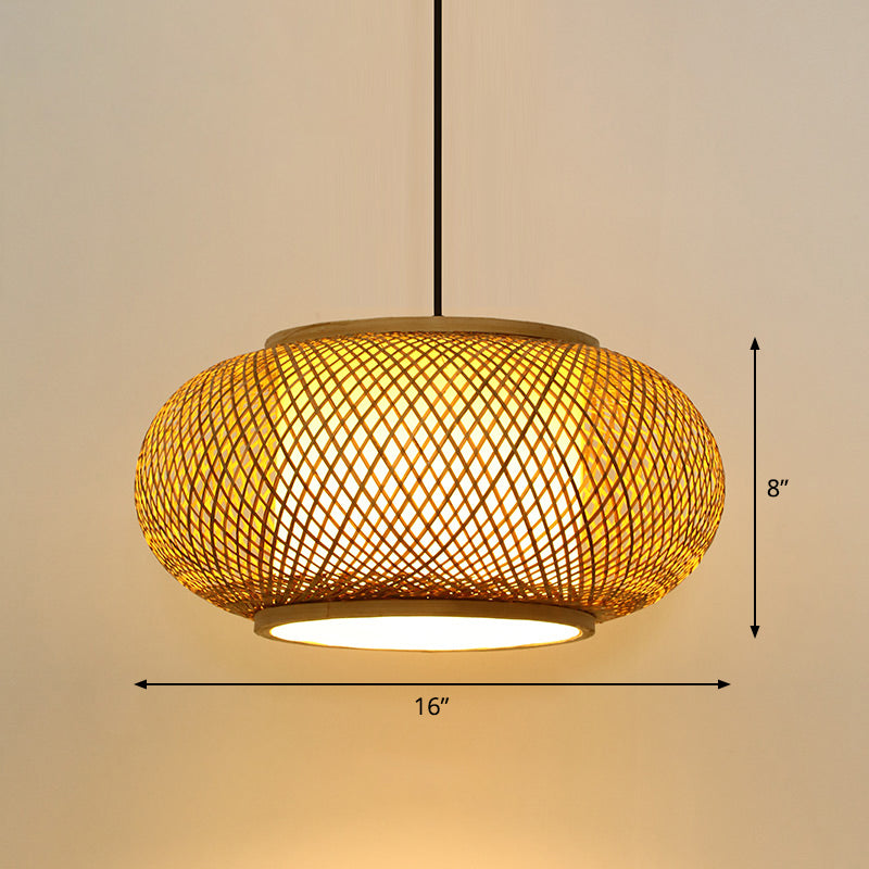 Round Ceiling Hanging Lantern Asian Bamboo 1-Light Beige Suspension Pendant Light Beige Small Lantern Clearhalo 'Ceiling Lights' 'Pendant Lights' 'Pendants' Lighting' 2326583_508bca52-4243-46b9-91c1-d6c34ae1fffa