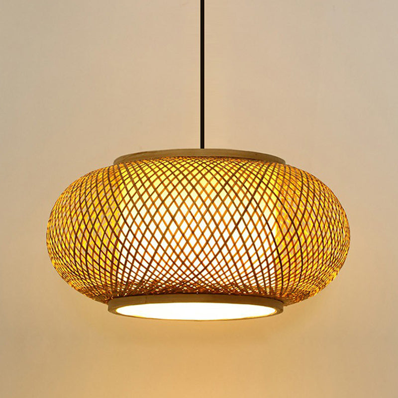 Round Ceiling Hanging Lantern Asian Bamboo 1-Light Beige Suspension Pendant Light Clearhalo 'Ceiling Lights' 'Pendant Lights' 'Pendants' Lighting' 2326584