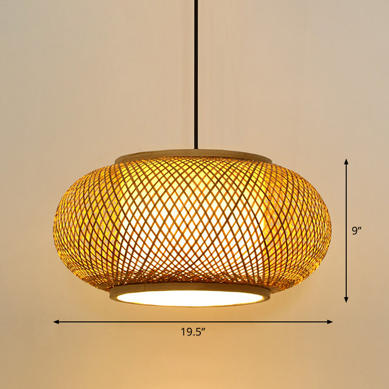 Round Ceiling Hanging Lantern Asian Bamboo 1-Light Beige Suspension Pendant Light Clearhalo 'Ceiling Lights' 'Pendant Lights' 'Pendants' Lighting' 2326585