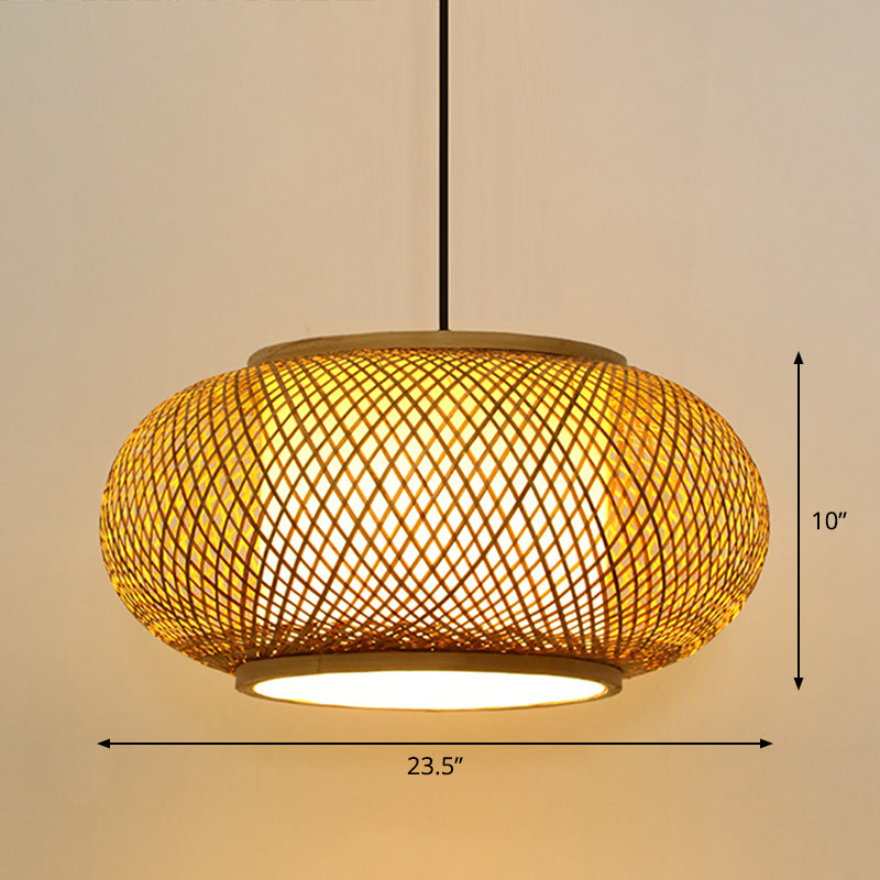 Round Ceiling Hanging Lantern Asian Bamboo 1-Light Beige Suspension Pendant Light Clearhalo 'Ceiling Lights' 'Pendant Lights' 'Pendants' Lighting' 2326586