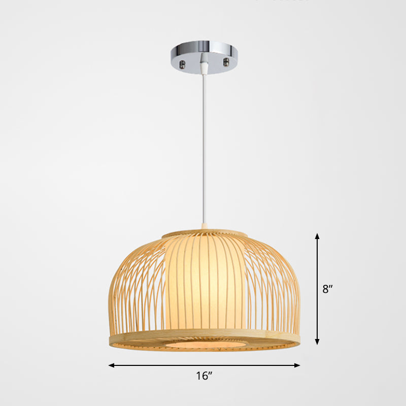 1 Bulb Restaurant Hanging Lighting Minimalist Wood Drop Pendant with Bowl Cage Bamboo Shade Clearhalo 'Ceiling Lights' 'Pendant Lights' 'Pendants' Lighting' 2326590