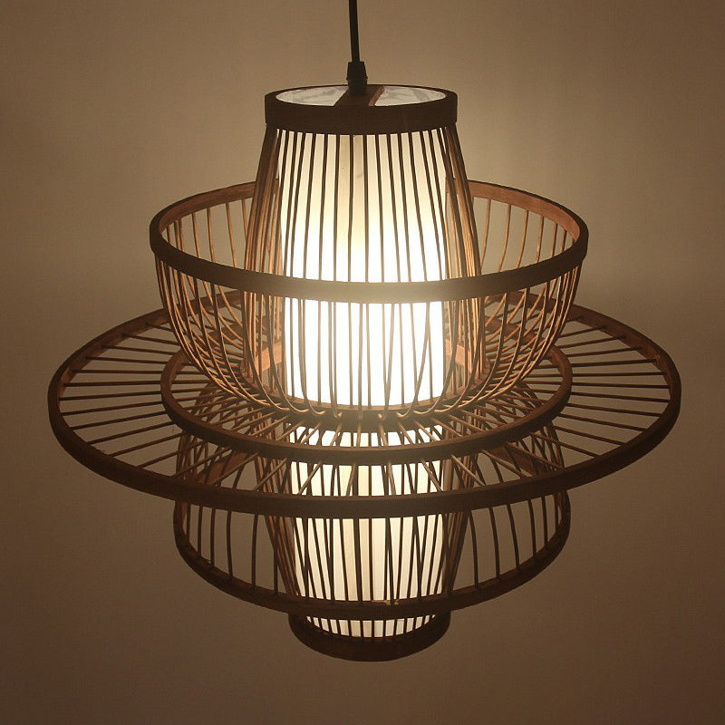 Coffee Finish Cage Hanging Lamp Contemporary Single-Bulb Bamboo Suspension Light Clearhalo 'Ceiling Lights' 'Pendant Lights' 'Pendants' Lighting' 2326597