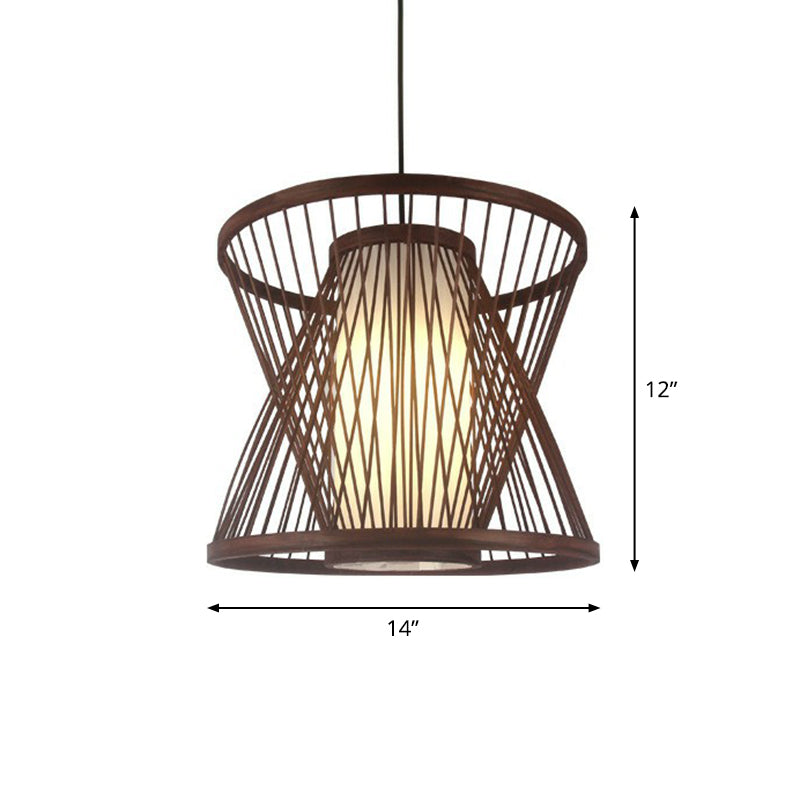 Coffee Finish Cage Hanging Lamp Contemporary Single-Bulb Bamboo Suspension Light Clearhalo 'Ceiling Lights' 'Pendant Lights' 'Pendants' Lighting' 2326599