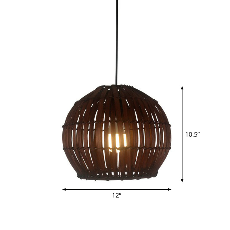 Coffee Finish Cage Hanging Lamp Contemporary Single-Bulb Bamboo Suspension Light Clearhalo 'Ceiling Lights' 'Pendant Lights' 'Pendants' Lighting' 2326600