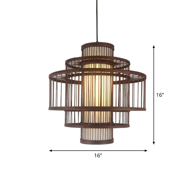 Coffee Finish Cage Hanging Lamp Contemporary Single-Bulb Bamboo Suspension Light Clearhalo 'Ceiling Lights' 'Pendant Lights' 'Pendants' Lighting' 2326601