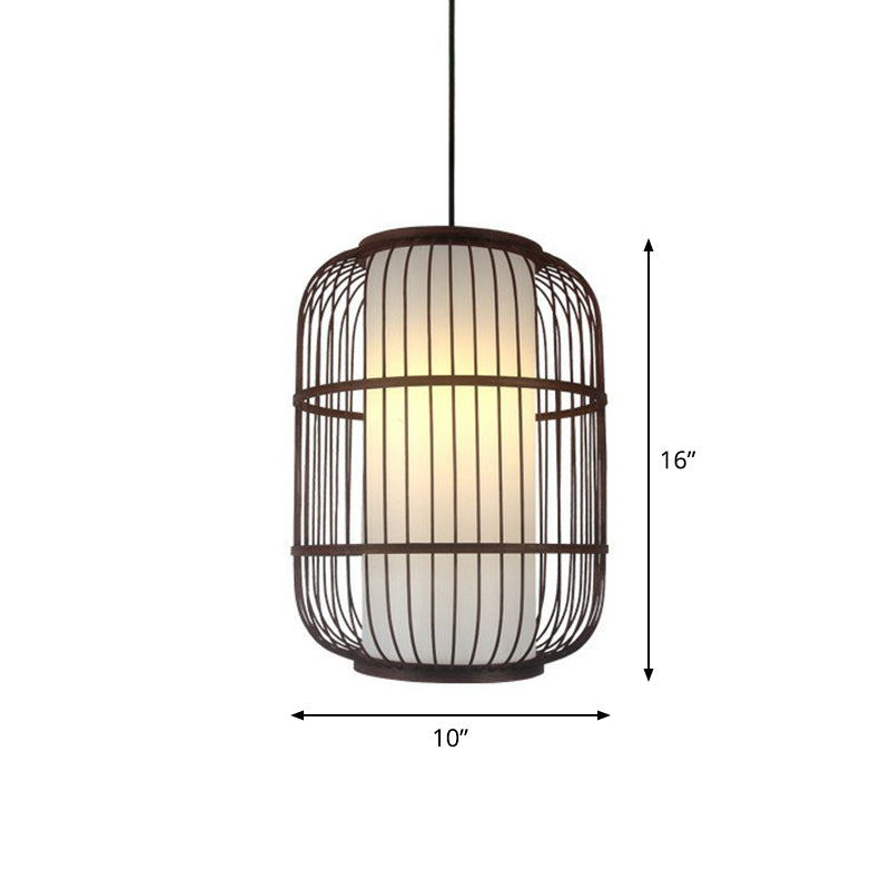 Coffee Finish Cage Hanging Lamp Contemporary Single-Bulb Bamboo Suspension Light Clearhalo 'Ceiling Lights' 'Pendant Lights' 'Pendants' Lighting' 2326602