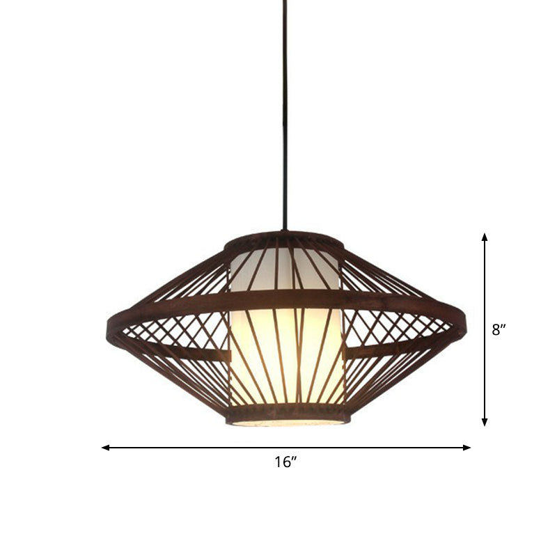 Coffee Finish Cage Hanging Lamp Contemporary Single-Bulb Bamboo Suspension Light Clearhalo 'Ceiling Lights' 'Pendant Lights' 'Pendants' Lighting' 2326603