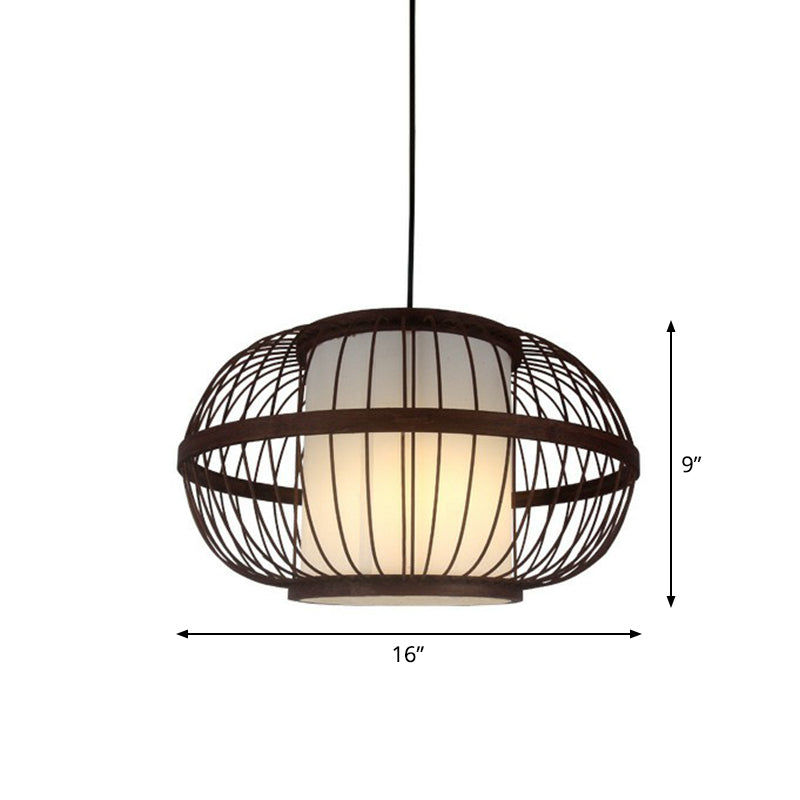 Coffee Finish Cage Hanging Lamp Contemporary Single-Bulb Bamboo Suspension Light Clearhalo 'Ceiling Lights' 'Pendant Lights' 'Pendants' Lighting' 2326604