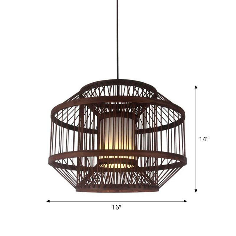 Coffee Finish Cage Hanging Lamp Contemporary Single-Bulb Bamboo Suspension Light Clearhalo 'Ceiling Lights' 'Pendant Lights' 'Pendants' Lighting' 2326605