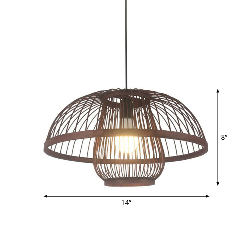 Coffee Finish Cage Hanging Lamp Contemporary Single-Bulb Bamboo Suspension Light Clearhalo 'Ceiling Lights' 'Pendant Lights' 'Pendants' Lighting' 2326606