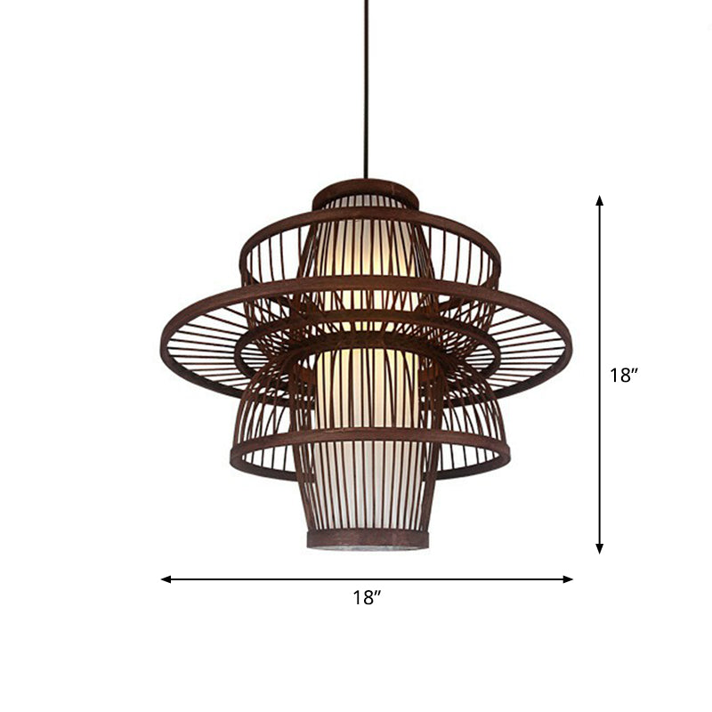 Coffee Finish Cage Hanging Lamp Contemporary Single-Bulb Bamboo Suspension Light Clearhalo 'Ceiling Lights' 'Pendant Lights' 'Pendants' Lighting' 2326607