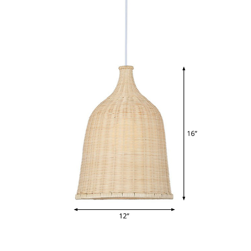 Asian Style Cloche Shaped Pendant Bamboo 1-Light Dining Room Hanging Light Fixture Clearhalo 'Ceiling Lights' 'Pendant Lights' 'Pendants' Lighting' 2326609