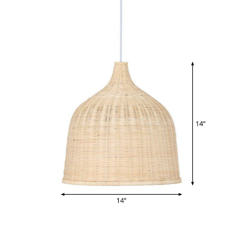 Asian Style Cloche Shaped Pendant Bamboo 1-Light Dining Room Hanging Light Fixture Clearhalo 'Ceiling Lights' 'Pendant Lights' 'Pendants' Lighting' 2326610