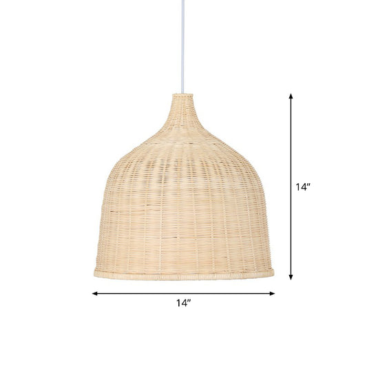 Asian Style Cloche Shaped Pendant Bamboo 1-Light Dining Room Hanging Light Fixture Clearhalo 'Ceiling Lights' 'Pendant Lights' 'Pendants' Lighting' 2326610